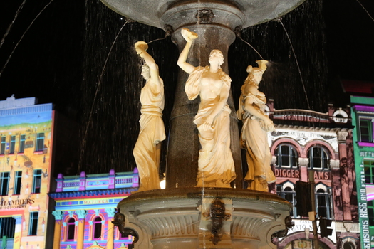Charing Cross Bendigo during White Night Bendigo, Featuring the Alexandra Fountain, 2018