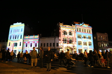 Photograph - Photograph - Colour, Clare Gervasoni, Charing Cross Bendigo during White Night Bendigo, Featuring the Alexandra Fountain, 2018, 01/09/2018