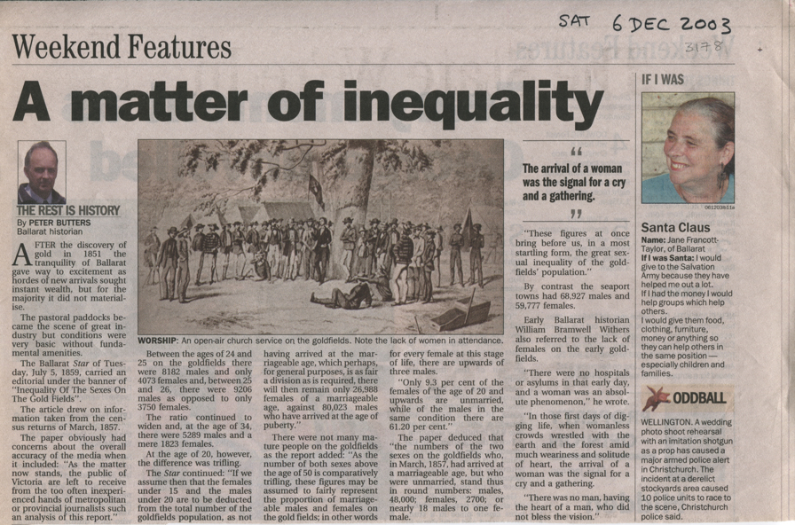 Newspaper Newspaper Article A Matter Of Inequality 2003 
