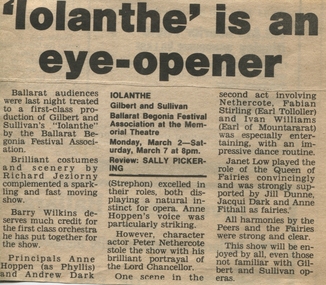 Newspaper - Digital photograph, Article - Iolanthe Eye Opener