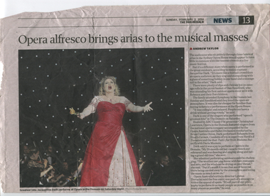 Newspaper - Newspaper article, The Sun Herald, Opera Alfresco brings arias to the musical masses, 02/02/2014