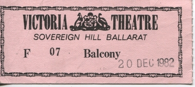 Ephemera - Ticket, Victoria Theatre Ticket, 20/12/1982