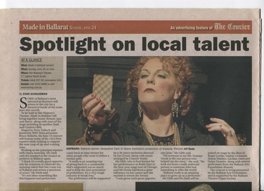 Newspaper clipping, Spotlight on Local Talent, Thursday 14 June 2012