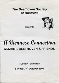 Program, The Beethoven Society of Australia, A Viennese Connection, Sunday 31st October 2004