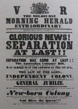 Poster Announcing Victoria's Separation from New South Wales, 1851
