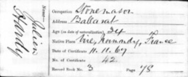 Document - Naturalisation certificate, Julien Hardy's Naturalisation Certificate