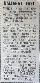 Newspaper - Newspaper clipping, Ballarat East High School, c1957