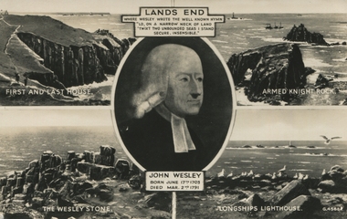 Postcard, Lands End with picture of John Wesley