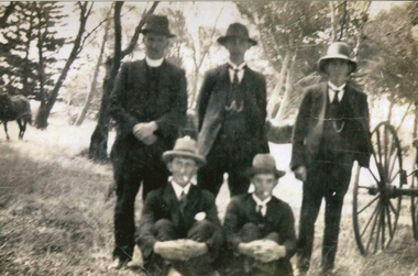 Photograph - Photograph - Black and White, Fr Michael Shanley, Michael Farley, Jack Farley, Patrick Edmund Carroll, (Park Farley?)