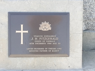 Photograph - Colour, Clare Gervasoni, Headstone of J.H. Fitzgerald in the Tower Hill Cemetery, 2019, 03/01/2019