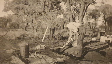 Image, Pioneer Making a Bed for the Night, c1918, c1918