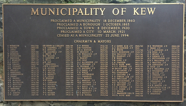City of Kew Chairmen and Mayors Plaque at the Entrance of Alexandra Gardens, Kew, 2016