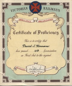 Certificate, Kinnane First Aid Certificate 1953, 1953