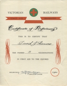 Certificate, Kinnane First Aid Certificate 1960