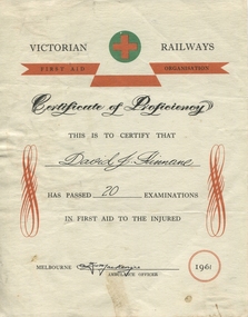 Certificate, Kinnane First aid Certificate 1961