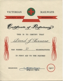 Certificate, Kinnane First Aid Certificate 1962
