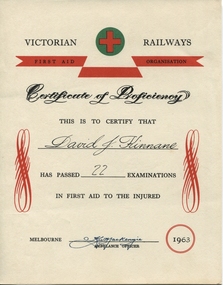 Certificate, Kinnane First Aid Certificate 1963
