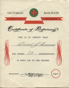 Certificate, Kinnane First Aid Certificate 1965