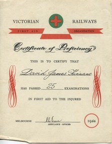 Certificate, Kinnane First Aid Certificate 1966