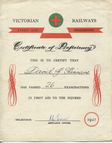 Certificate, Kinnane First Aid Certificate 1967