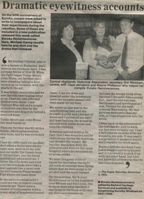 Newspaper clipping, Launch of Eureka Reminiscences, 30 March 1988