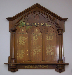 Photograph - Colour, World War One Honour Board in Lydiard Street Uniting Church, Ballarat, 14/02/2009