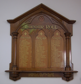 Photograph - Photograph - Colour, Clare Gervasoni, World War One Honour Board in Lydiard Street Uniting Church, Ballarat, 14/02/2009