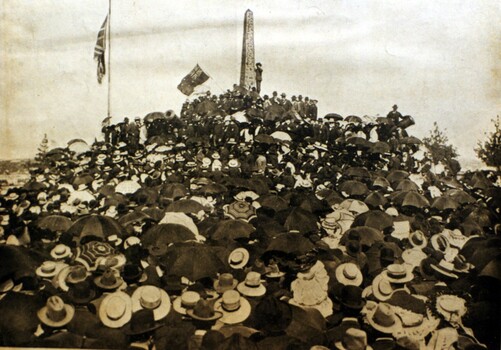 A number of people around the Eureka Stockade Memorial