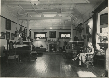 Photograph - Black and White, Halinka de Tarczynska in the Music Room at Mont Albert, c1940