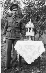 Photograph - Black and White, Vince Gervasoni and his 21st birthday cake