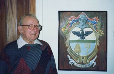 Photograph - Colour, Gus Gervasoni and the Gervasoni Family Crest, 1989