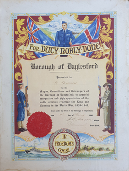 Borough of Daylesford World War Two Certificate of Service, 1948