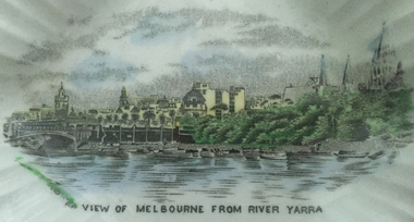 Object, Butter Plate with "View of Melbourne from River Yarra"