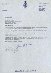 Correspondence, Letter From Joan Kirner to Margaret Evans, 02/11/1989