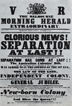 Poster with text conerning the separation of the Colony of Victoria from New South Wales