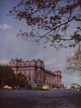 Colour photograph of the exterior of Melbourne's Parliament House