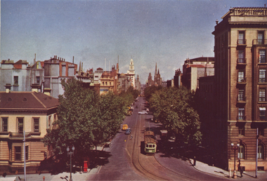 A streetscape showing Collins Street, Melbourne