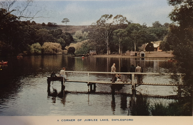 A bridge in the foreground of Lake Jubilee