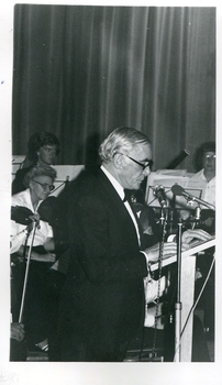 A man at a microphone
