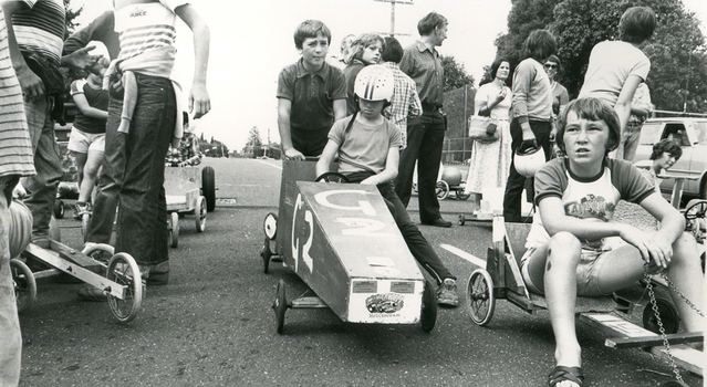 A number of boys with billy carts
