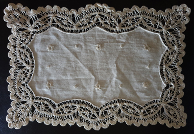 Photograph, Doily with battenburg lace edging