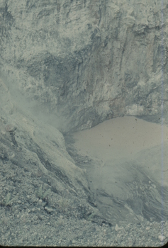 Looking into the crater of an active volcano. Sulphuric fumes and yellow could be seen and smelt.