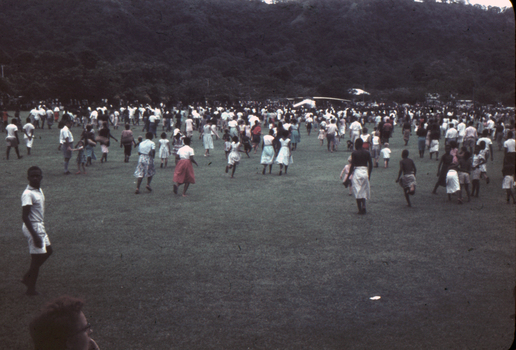 The helicopter off HMAS Melbourne landed on Rabaul oval.