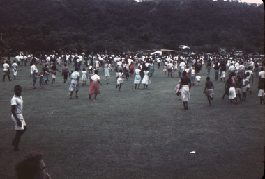 The helicopter off HMAS Melbourne landed on Rabaul oval.