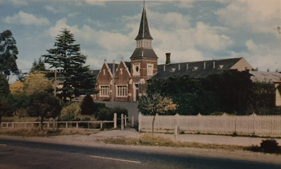A brick school with tower