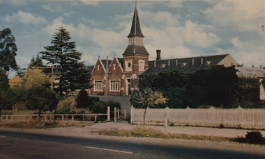 A brick school with tower