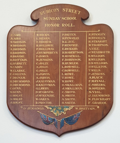 Timber honour board with gold writing