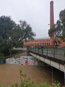 Photograph - Bridge, Clare Gervasoni, Yarrowee Creek and Sunnyside Mill after heavy rain, 2022, 13/10/2022