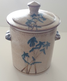 Photograph, Lidded ceramic vessel with Bamboo like design