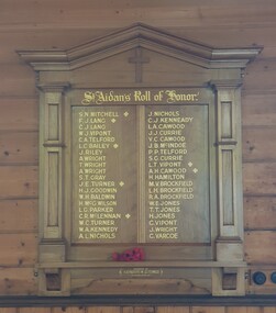 Photograph - Photograph - Colour, Clare Gervasoni, World War One Honour Roll in St Aiden's Anglican Church, Apollo Bay, 2022, 26/01/2020